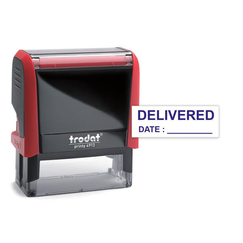 Trodat DELIVERED with DATE - Text Stamp with Built-In Ink Pad (Blue Color)
