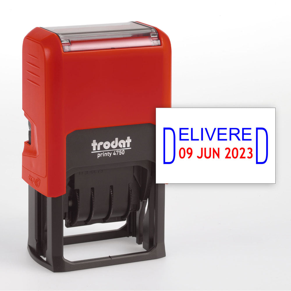 Trodat DELIVERED with DATE - Text Stamp (Blue & Red Ink Color) – Trodat ...